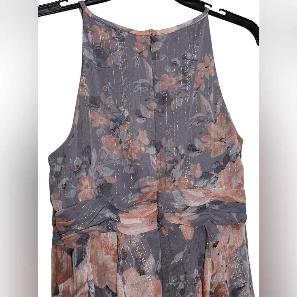 R&M Richards Women’s Floral Halter Maxi Dress Gray & Mauve Size 4P - Picture 7 of 12